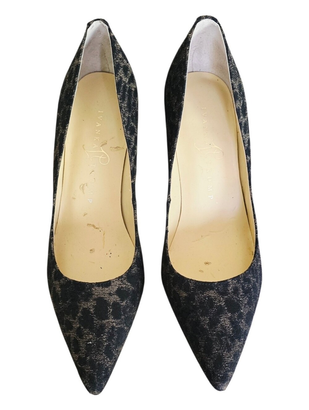 Ivanka Trump Black and Taupe Leopard-Effect Pointed Toe Pumps 7.5